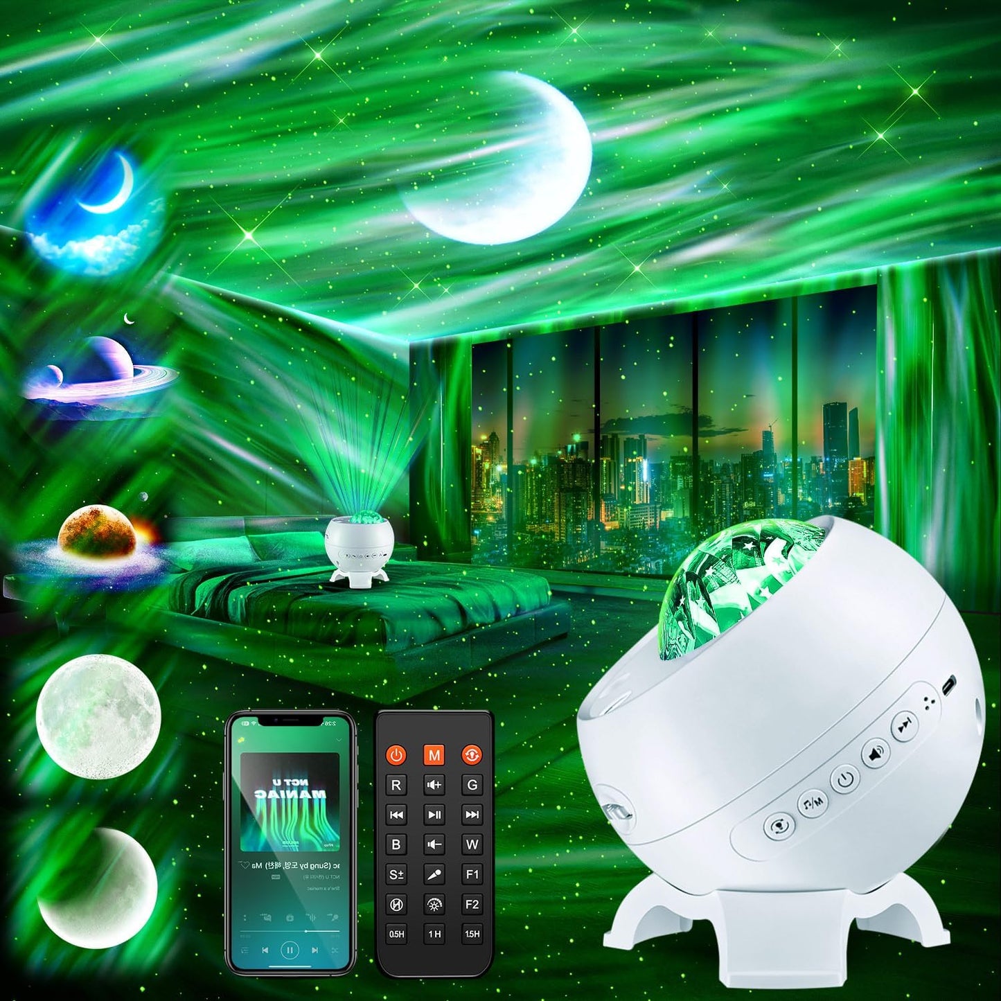 Galaxy Projector Northern Lights Projector,180 Lighting Modes Galaxy Light Projector, 15 White Noise&Bluetooth Northern Lights Projector, Remote+Timer Star Projector Galaxy Light Projector, Star Gifts