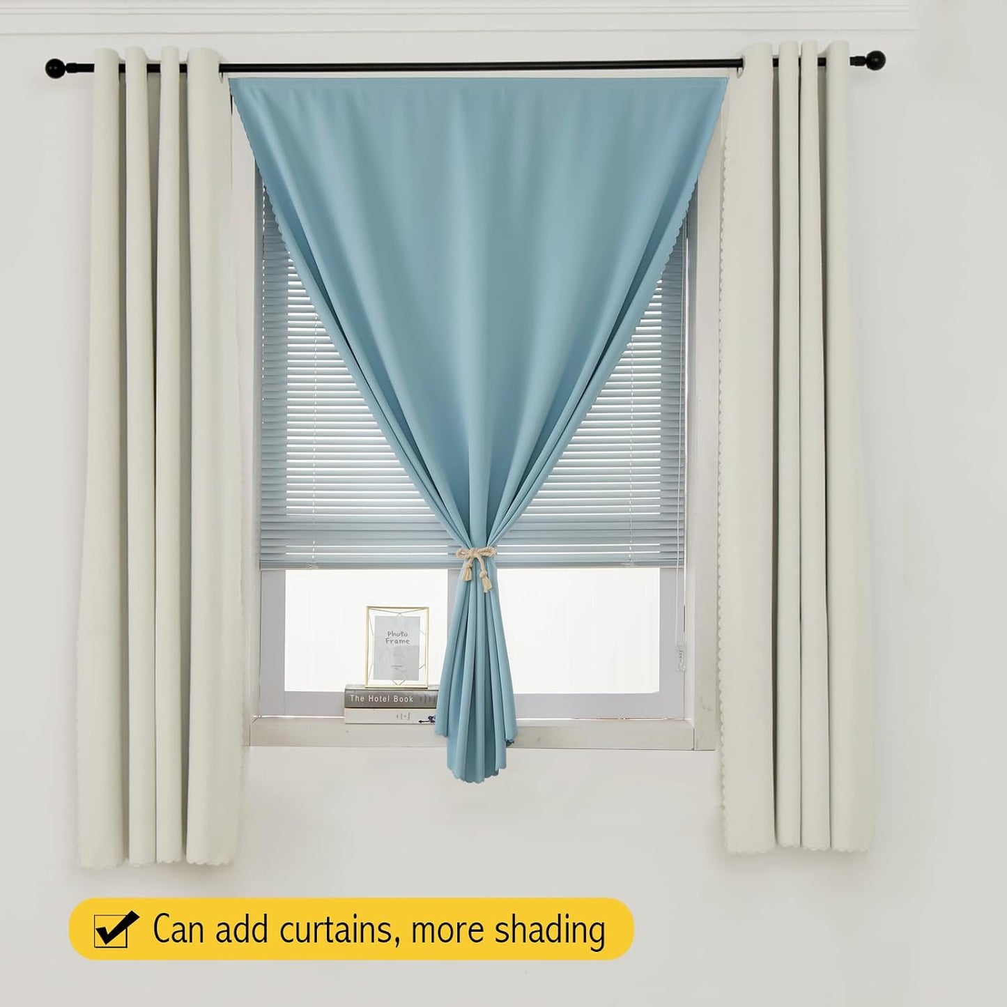 Self Adhesive Curtains, Black Out Shade for Window, Blackout Fabric Temporary Window Coverings Easy to Hang Curtains No Rod Needed, Use for Bedroom, Room, Kitchen, 47" W X 79" L, Lake Blue, 1 Panel