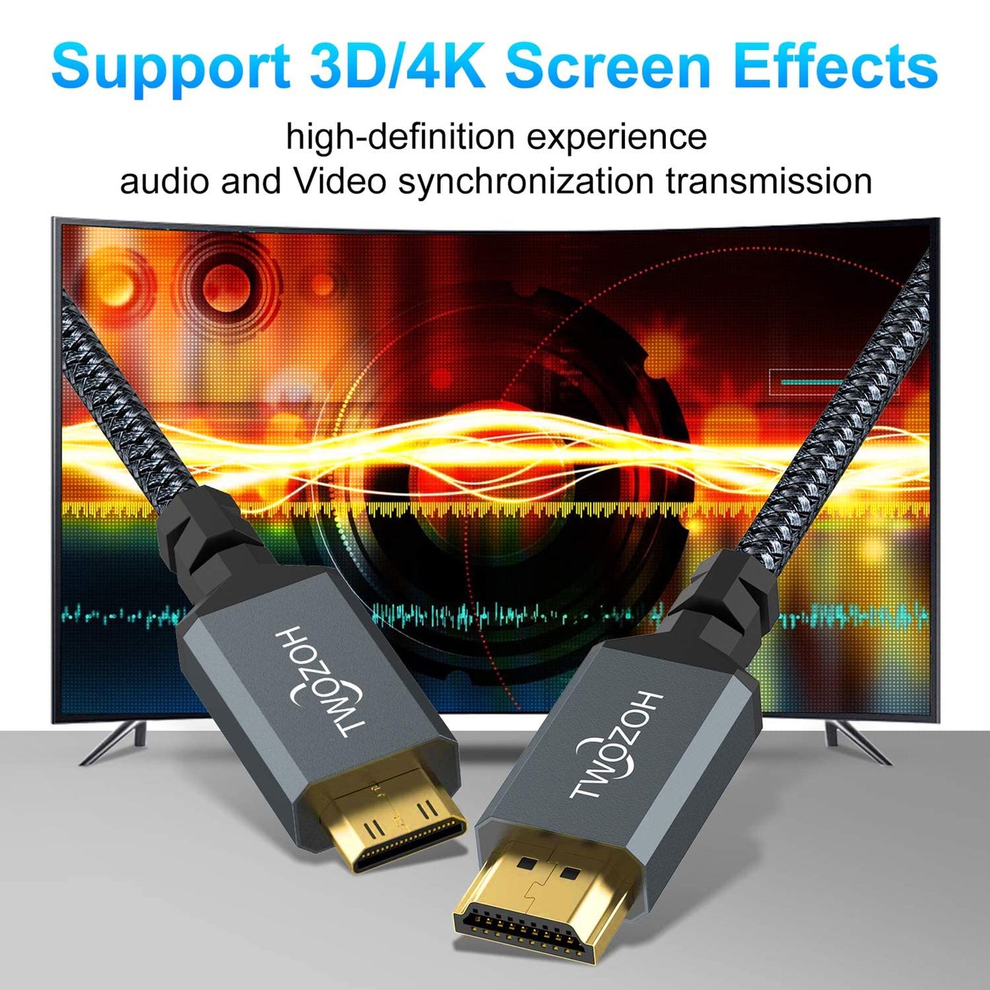 Long Mini HDMI to HDMI Cable 15FT, High-Speed HDMI to Mini HDMI Braided Cord Support 3D 4K/60Hz 1080P 720P