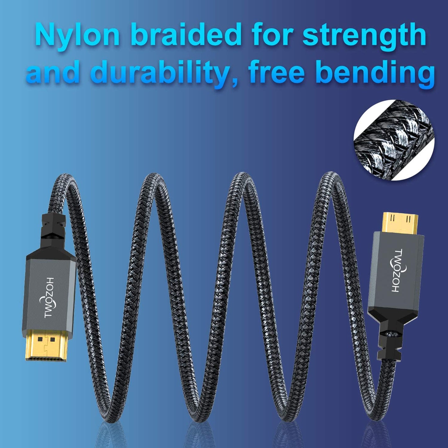 Long Mini HDMI to HDMI Cable 15FT, High-Speed HDMI to Mini HDMI Braided Cord Support 3D 4K/60Hz 1080P 720P