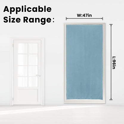 Self Adhesive Curtains, Portable Blackout Curtains Fabric Curtains for Living Room No Drilling, 47" W X 96" L, Lake Blue, 1 Panel