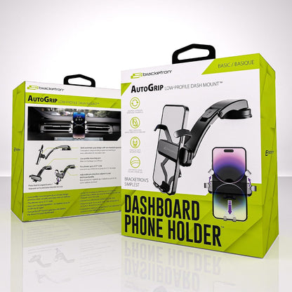 Autogrip Low-Profile Dash Mount- Phone Mount for Car with Temperbond Suction, One-Handed Operation Universal Cell Phone Holder Car Dashboard, Clear View Design