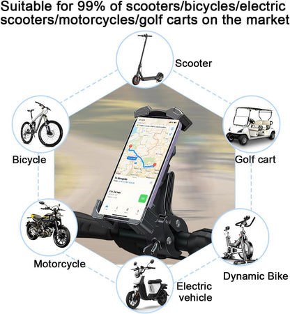Motorcycle Phone Mount, Anti-Shake Bicycle Handlebar Cell Phone Holder with Secure Lock, Adjustable Motorbike Smartphone Bracket Accessories, Universal for Scooter ATV Motorcycle