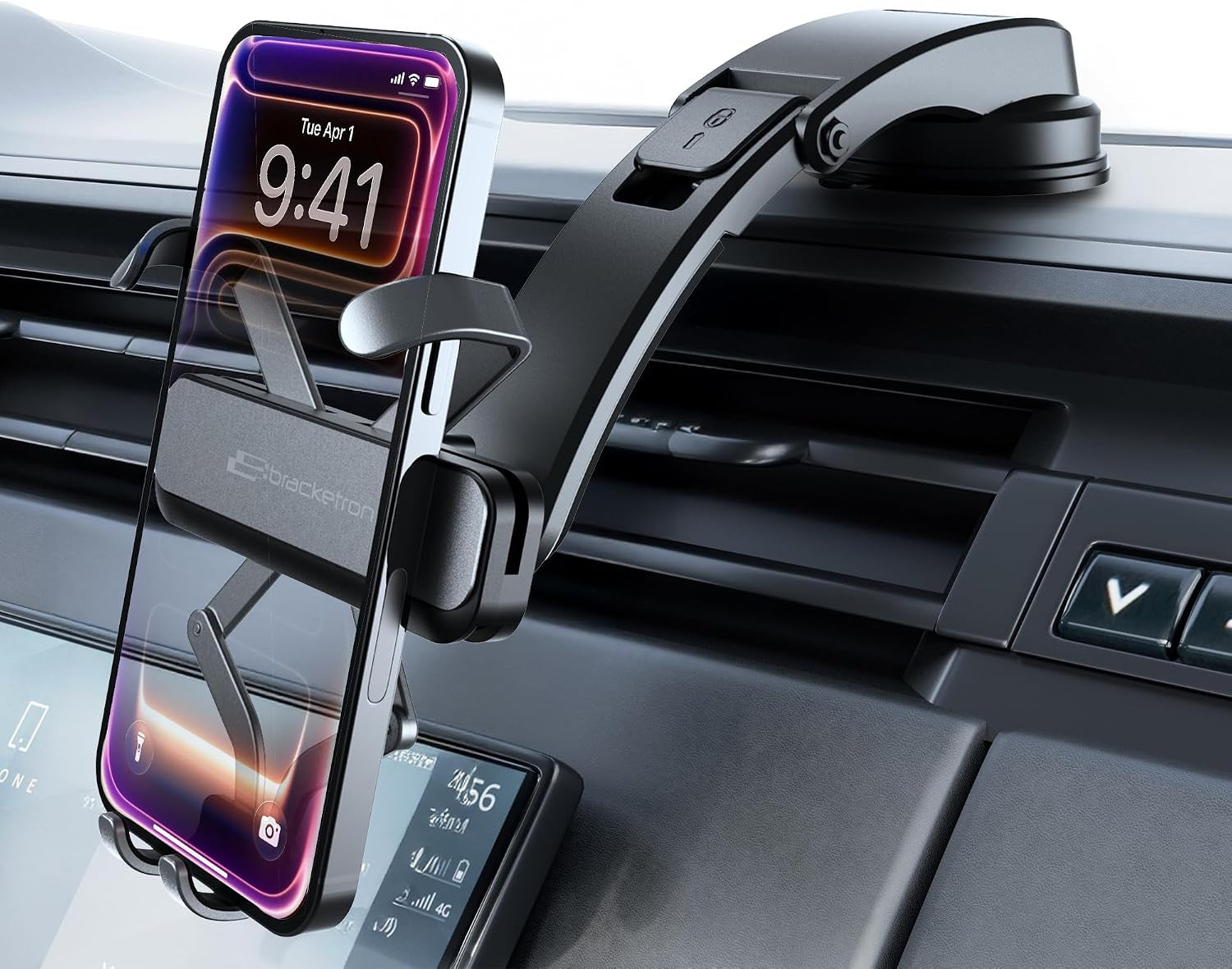 Autogrip Low-Profile Dash Mount- Phone Mount for Car with Temperbond Suction, One-Handed Operation Universal Cell Phone Holder Car Dashboard, Clear View Design