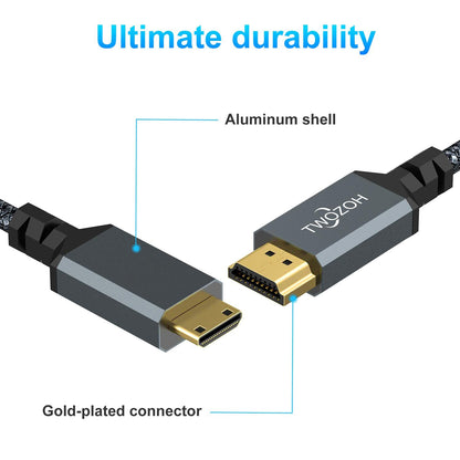 Long Mini HDMI to HDMI Cable 15FT, High-Speed HDMI to Mini HDMI Braided Cord Support 3D 4K/60Hz 1080P 720P