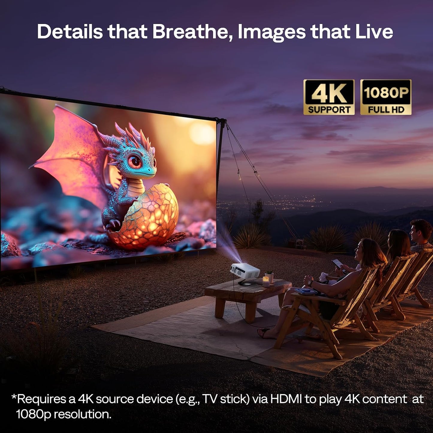 EAZZE D1G 4K Supported Google TV Smart Projector with Wifi & Bluetooth, Auto Focus & Keystone, Dolby Audio, Zoom, Movie, Portable Mini Projector for Home & Outdoor Use