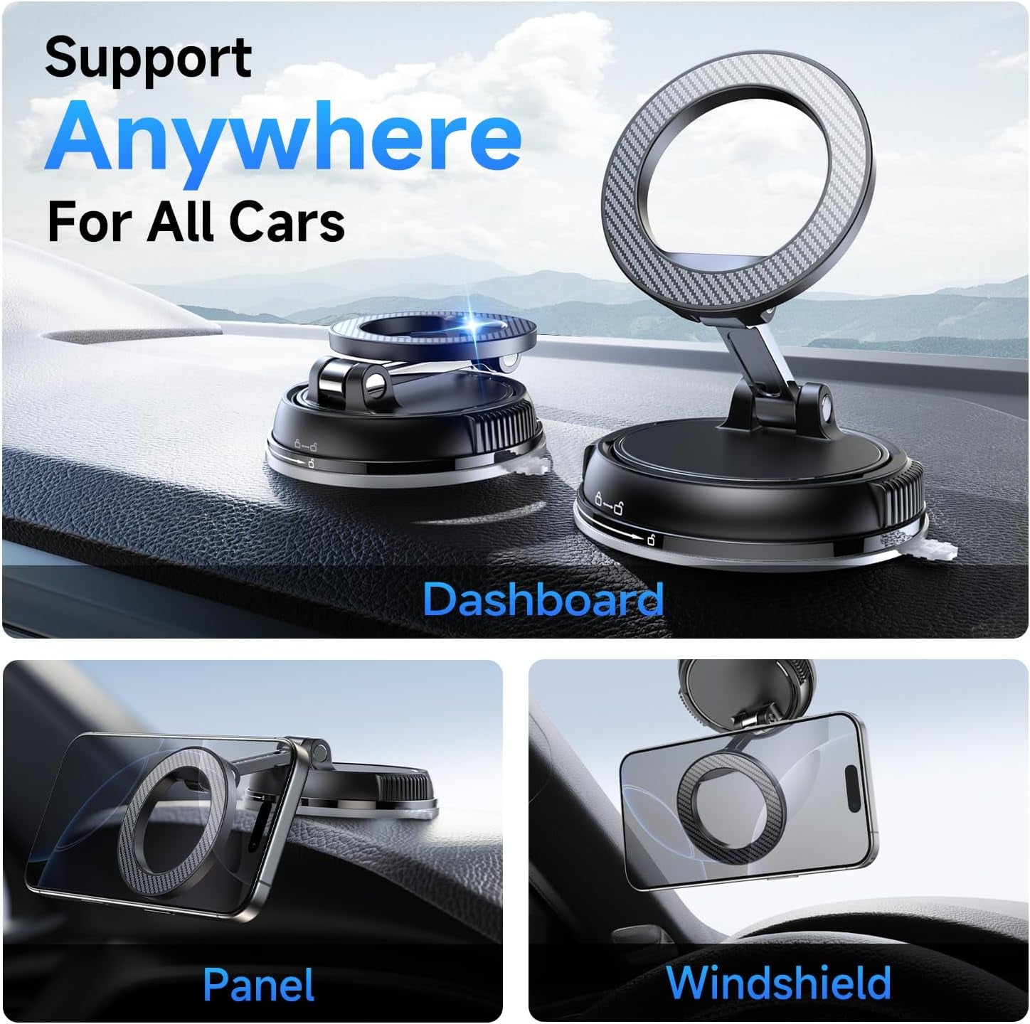 Car Phone Holder for Magsafe [78+LBS Strongest Suction & 2400Gf Magnetic] 360° Adjustable Car Phone Mount, Phone Holders for Your Car for Iphone 17-12 Pro Max plus Air, Carbon Fiber