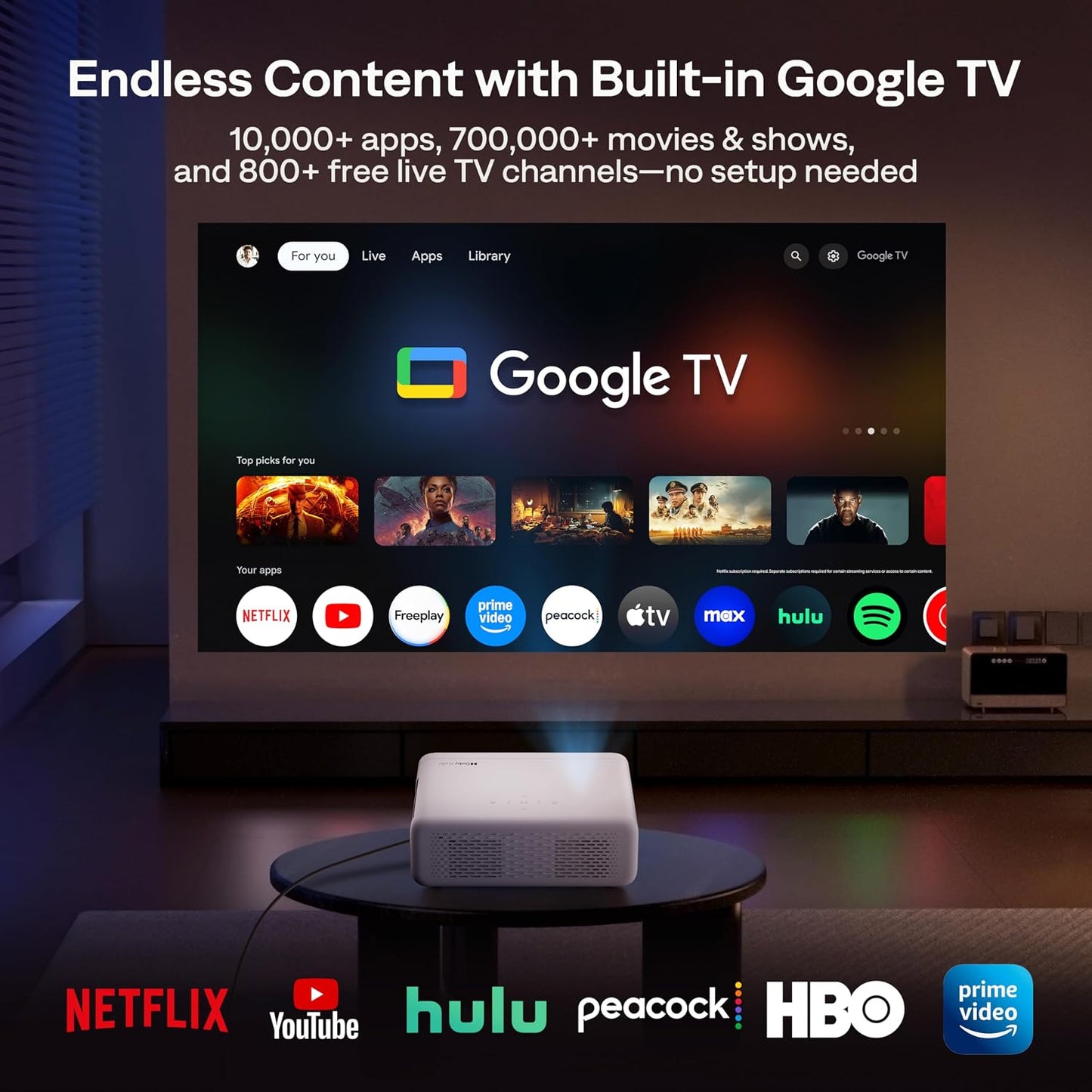 EAZZE D1G 4K Supported Google TV Smart Projector with Wifi & Bluetooth, Auto Focus & Keystone, Dolby Audio, Zoom, Movie, Portable Mini Projector for Home & Outdoor Use