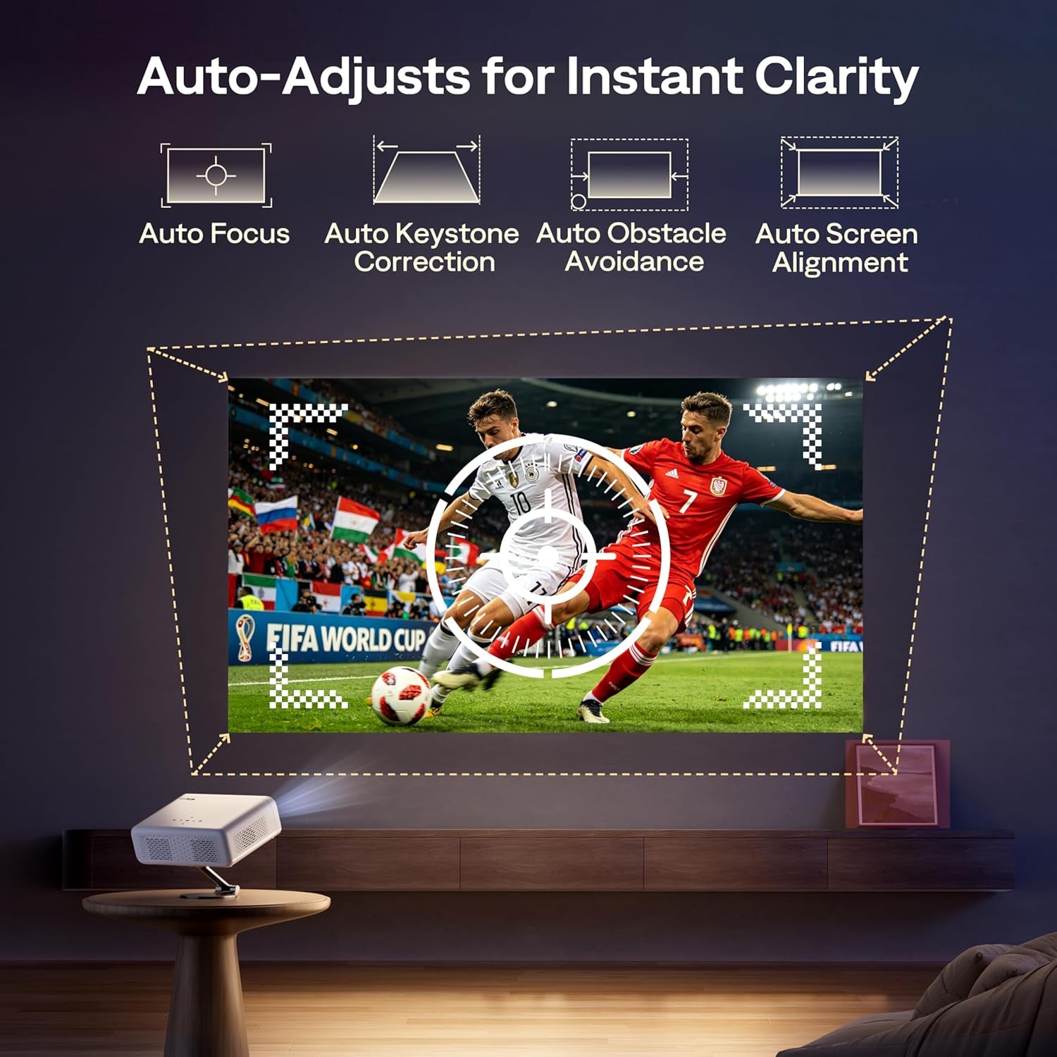 EAZZE D1G 4K Supported Google TV Smart Projector with Wifi & Bluetooth, Auto Focus & Keystone, Dolby Audio, Zoom, Movie, Portable Mini Projector for Home & Outdoor Use