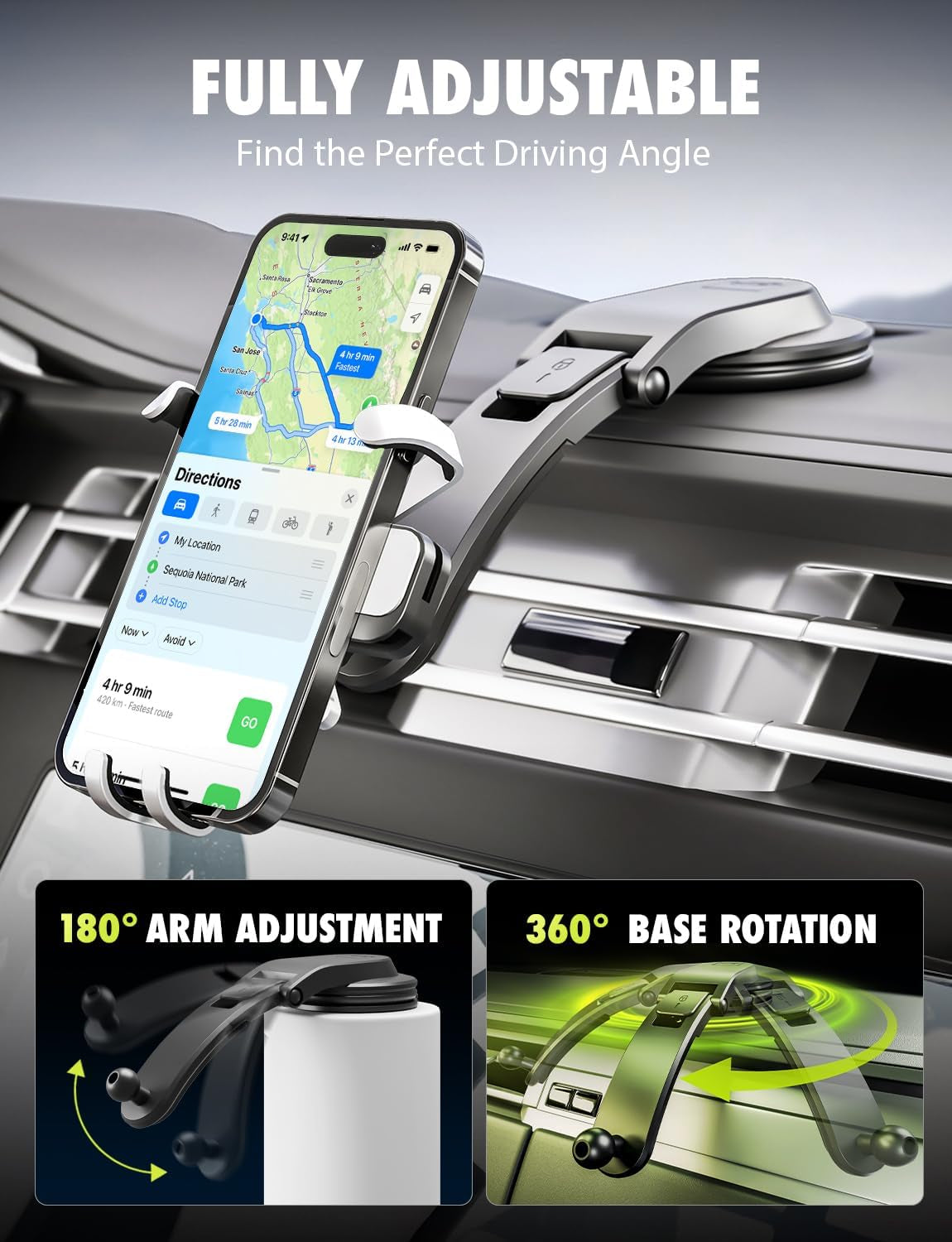 Autogrip Low-Profile Dash Mount- Phone Mount for Car with Temperbond Suction, One-Handed Operation Universal Cell Phone Holder Car Dashboard, Clear View Design