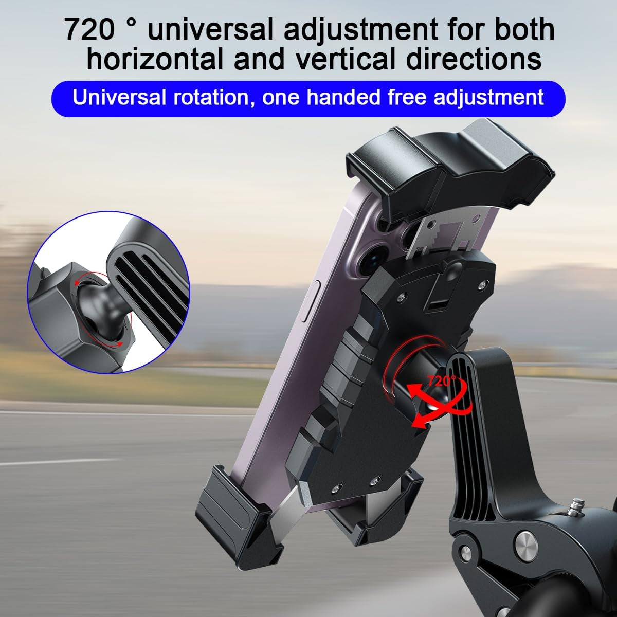 Motorcycle Phone Mount, Anti-Shake Bicycle Handlebar Cell Phone Holder with Secure Lock, Adjustable Motorbike Smartphone Bracket Accessories, Universal for Scooter ATV Motorcycle