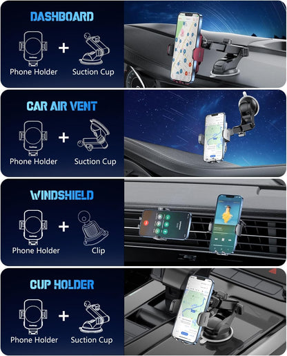 3-In-1 Wireless Car Charger Mount, 15W Fast Charging Auto-Clamping Phone Holder for Iphone 17 16 15 14, Samsung Galaxy S24 S23, Dashboard, Vent & Windshield Car Mount(Space Grey)