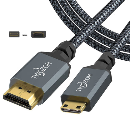 Long Mini HDMI to HDMI Cable 15FT, High-Speed HDMI to Mini HDMI Braided Cord Support 3D 4K/60Hz 1080P 720P