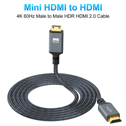 Long Mini HDMI to HDMI Cable 15FT, High-Speed HDMI to Mini HDMI Braided Cord Support 3D 4K/60Hz 1080P 720P